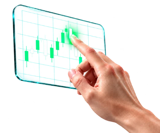 A hand tapping a trading chart